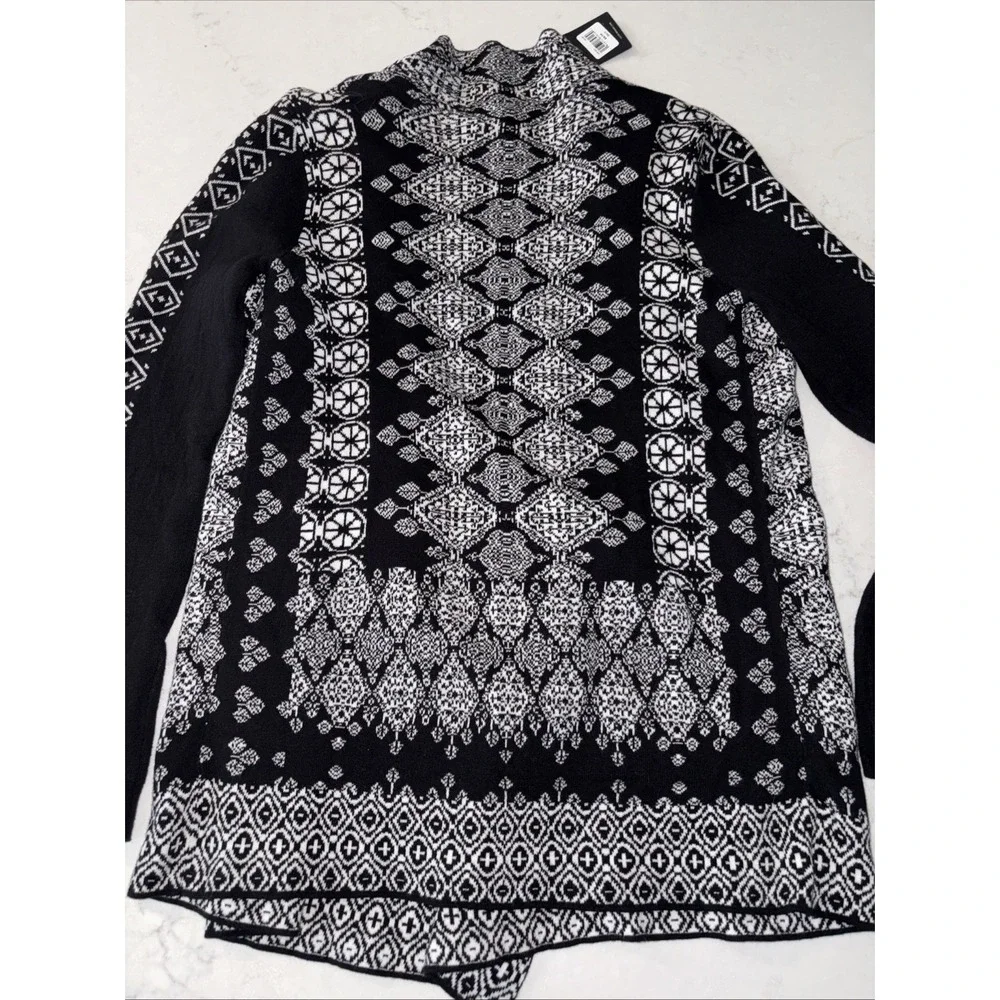 Lucky Brand Aztec Boho Patterned Waterfall Open Front Cardigan Sweater Womens XS